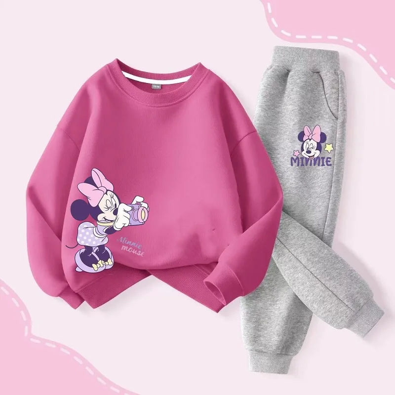 Autumn Baby Girls Boys Clothes Set Children Disney Minnie Printing Sweatshirt Top and Pants Bottom 2Pieces Suit Cotton Tracksuit