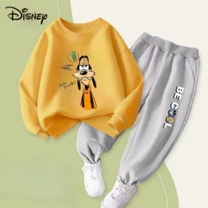 Autumn Baby Girl Boy Clothes Set Children Disney Goofy Printing Sweatshirt Top and Pants Bottom Two Pieces Suit Cotton Tracksuit