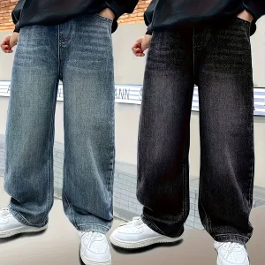 The boy's streetwear jeans are versatile and suitable for all occasions.Casual style, full elastic waistband