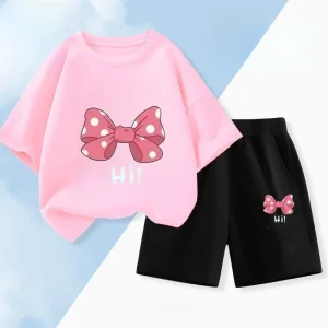 Summer Baby Girl Boy Clothes Set Children Bow Letter Cartoon Printing T-shirt and Short 2Pcs Suit Kid Shorts Sleeve Tracksuit