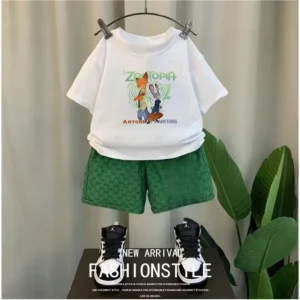 Summer Baby Girl Boy Clothes Set Children Zootopia Cartoon Print T-shirt and Checked Short 2Pcs Suit Kid Shorts Sleeve Tracksuit