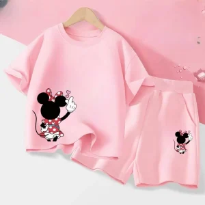 Summer Baby Girl Boy Clothes Set Children Disney Minnie Printing T-shirt and Short Two Pieces Suit Kid Shorts Sleeve Tracksuit
