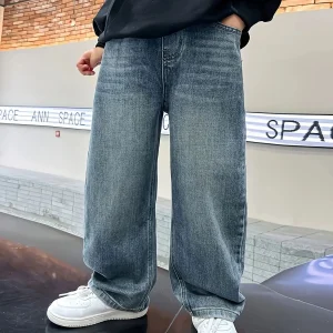 Boy's jeans, boy's all-season loose trendy jeans, street casual hip-hop pants, festival-style pants