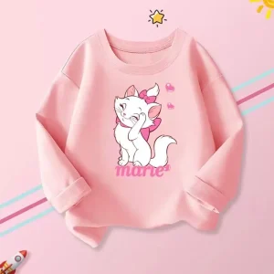 Spring Children Girl Clothes Disney Mary Cat Cartoon Print Sweatshirts Pullover Kid Girls Long Sleeves T-shirts Children's Tops